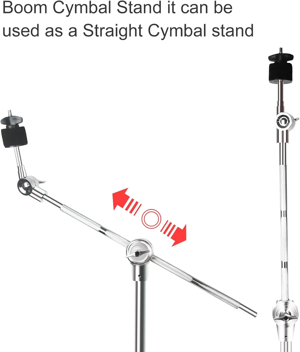 Boom Cymbal Stand, Adjustable Cymbal Stand for Drum Hardware Percussion Mount Holder Gear Set Drum Hardware Set for Mounting Crash, Ride, Splash Cymbals, Double Braced Legs with Rubber Feet