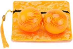BRABUD 2'' Yellow Chinese Baoding Balls Hand Exercise Therapy Balls Stress Relieve Non-Chiming 2PCS with Bag TQGJBS544