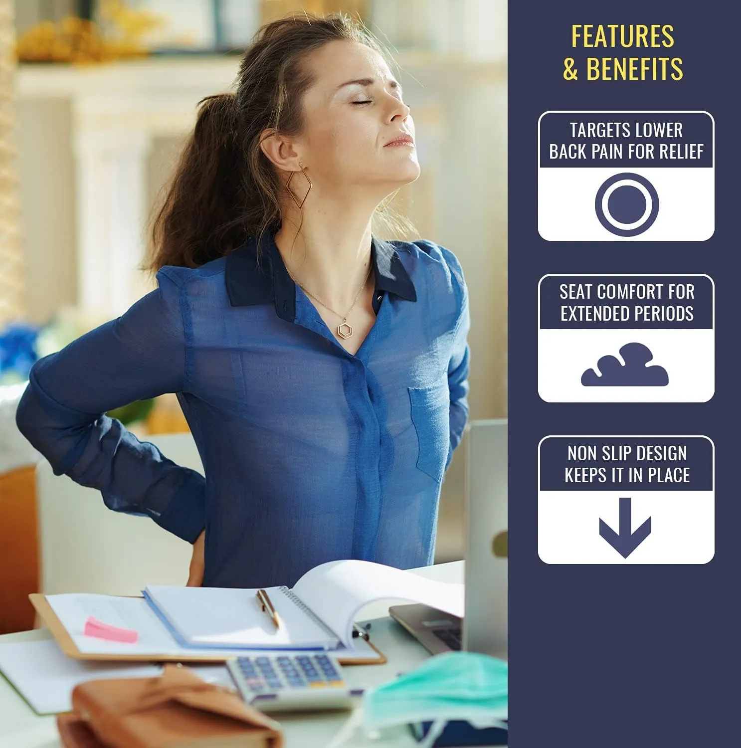 Breathable Ergonomic Wedge Car Seat Cushion & Office Chair Support Comfortable Pressure-Relief Pad for Back & Tailbone Pain Ideal for Long Sitting, Posture Corrector Mesh Grey Firm