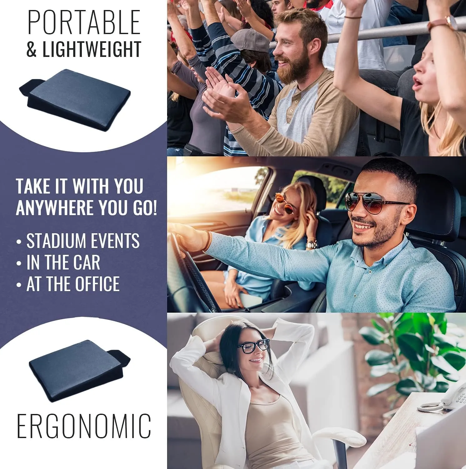 Breathable Ergonomic Wedge Car Seat Cushion & Office Chair Support Comfortable Pressure-Relief Pad for Back & Tailbone Pain Ideal for Long Sitting, Posture Corrector Mesh Grey Firm