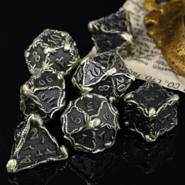 Bronze Lightning Storm Kraken DND Metal Dice Set for Dungeons and Dragons Gifts, D&D, D and D, Pathfinder, Accessories, D20, Polyhedral, Resin Dice, Metal, Dice Tray, Tower, Bag, Box