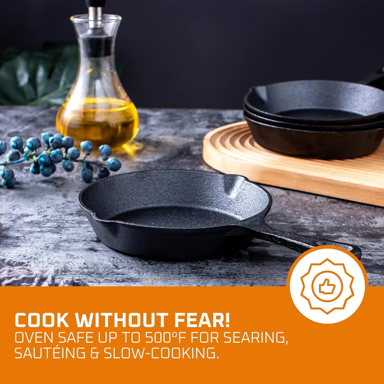 Bruntmor Cast Iron Frying Pan Set of 4-6x4 Inch Black Pre-Seasoned Skillets with Heat-Resistant Silicone - Mini Cast Iron Skillet Set for Stovetop, Oven, and Grill