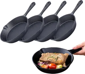 Bruntmor Cast Iron Frying Pan Set of 4-6x4 Inch Black Pre-Seasoned Skillets with Heat-Resistant Silicone - Mini Cast Iron Skillet Set for Stovetop, Oven, and Grill