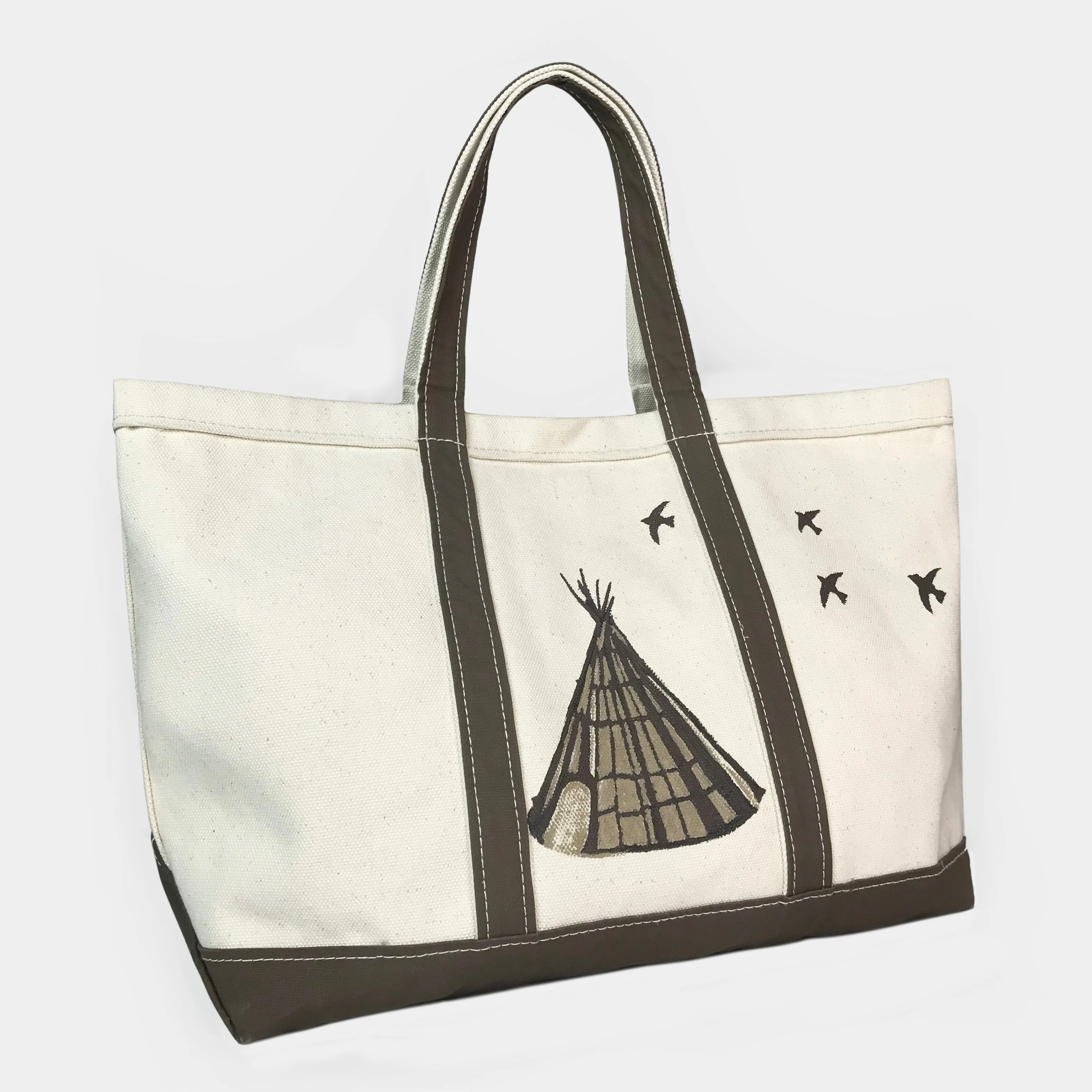 BZEN-TOTE23-13 HANDPAINTED TEDDY CANVAS TOTE BAG-24OZ-CHIEF-NATURAL