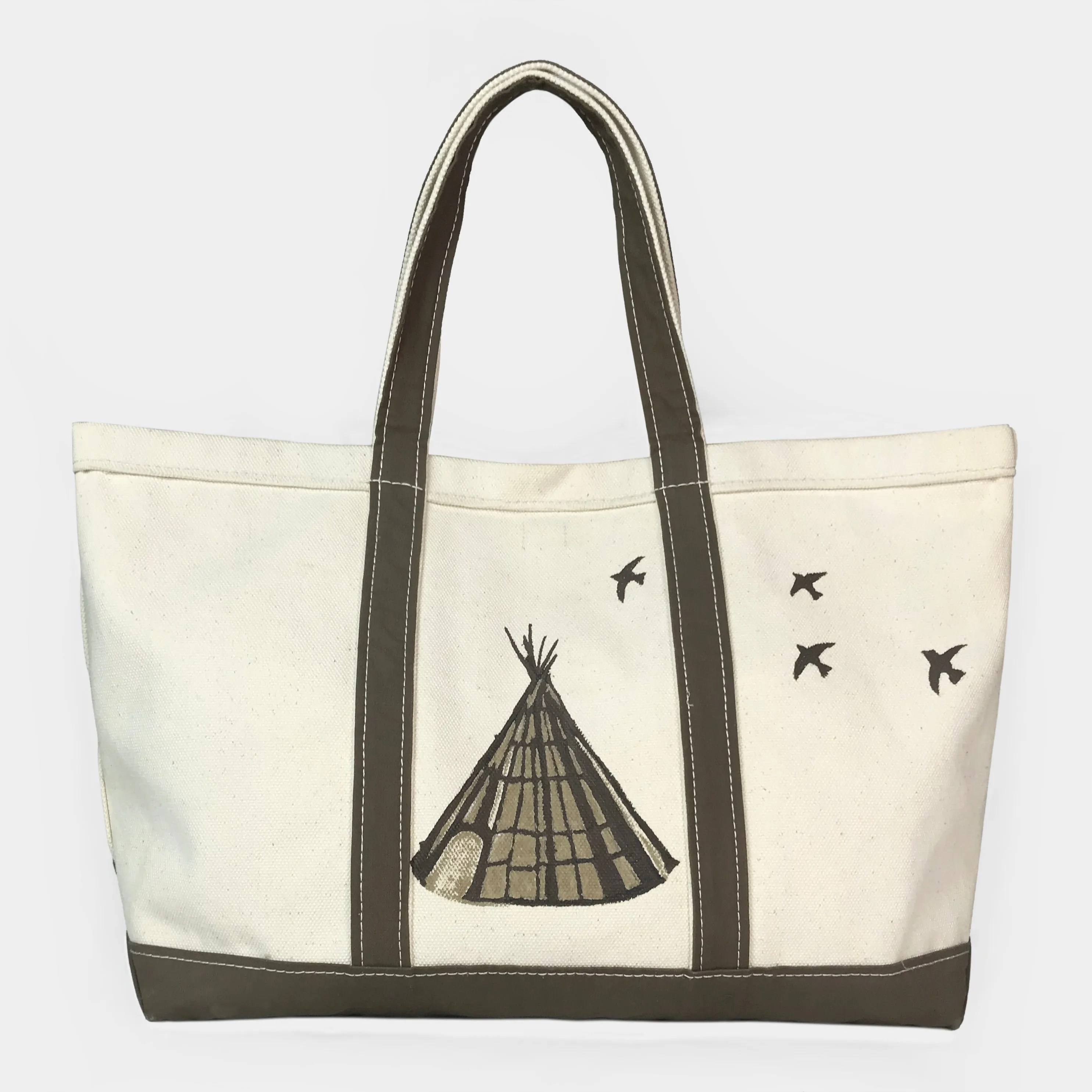 BZEN-TOTE23-13 HANDPAINTED TEDDY CANVAS TOTE BAG-24OZ-CHIEF-NATURAL