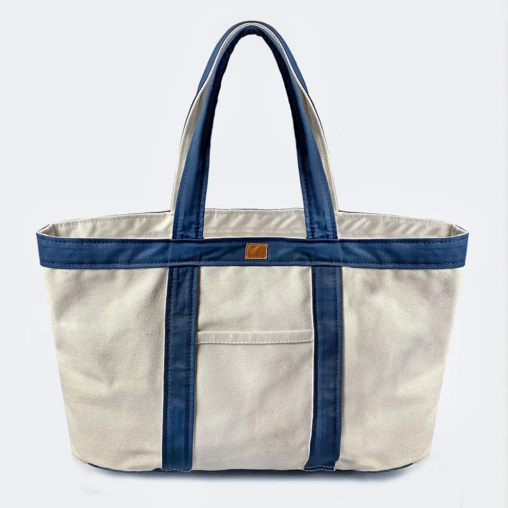 BZEN TOTE23-13P NATURAL CANVAS BODY WITH NAVY TRIM 23"W x 13"H OPEN TOP TOTE BAG WITH FRONT POCKET-22OZ-NAVY