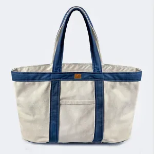 BZEN TOTE23-13P NATURAL CANVAS BODY WITH NAVY TRIM 23"W x 13"H OPEN TOP TOTE BAG WITH FRONT POCKET-22OZ-NAVY