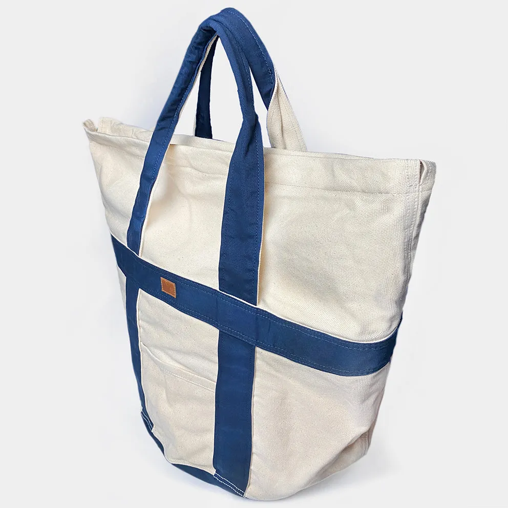 BZEN TOTE24-14ZTN NATURAL CANVAS BODY WITH NAVY TRIM ZIP TOP 24"W x 14"H TOTE BAG-20OZ-NAVY