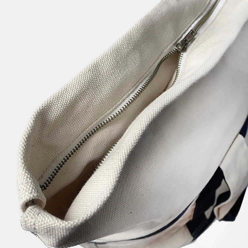 BZEN TOTE24-14ZTN NATURAL CANVAS BODY WITH NAVY TRIM ZIP TOP 24"W x 14"H TOTE BAG-20OZ-NAVY