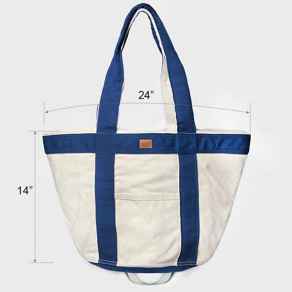 BZEN TOTE24-14ZTN NATURAL CANVAS BODY WITH NAVY TRIM ZIP TOP 24"W x 14"H TOTE BAG-20OZ-NAVY