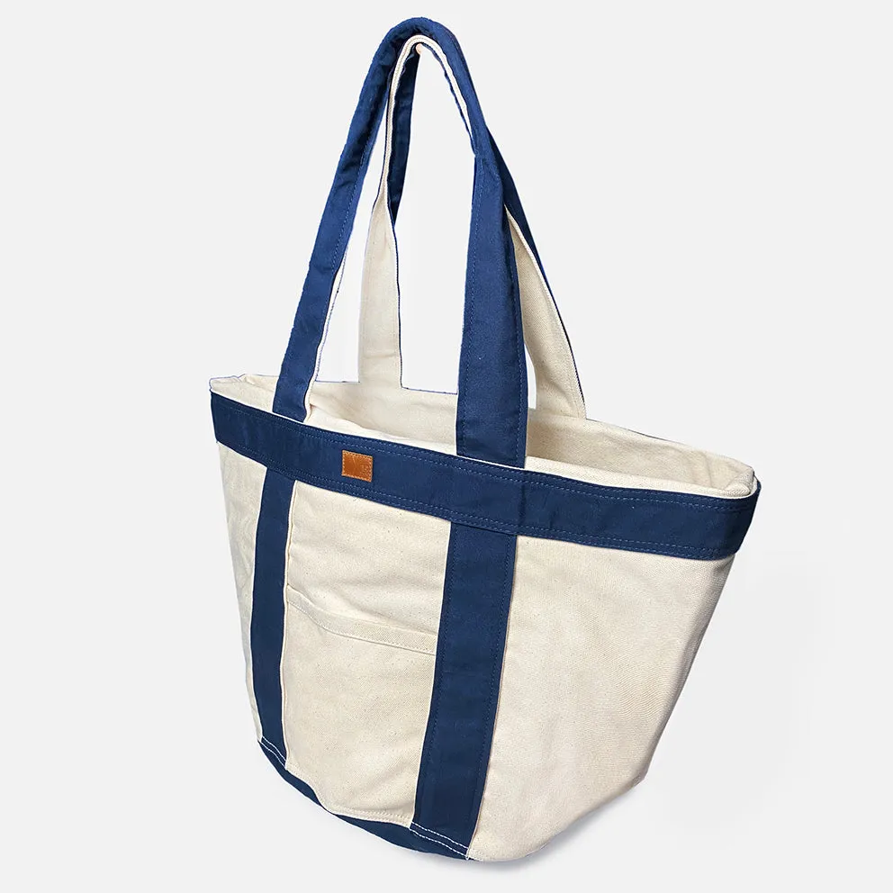 BZEN TOTE24-14ZTN NATURAL CANVAS BODY WITH NAVY TRIM ZIP TOP 24"W x 14"H TOTE BAG-20OZ-NAVY