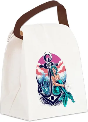 CafePress Vintage Mermaid Anchor Illustrati Canvas Lunch Bag with Strap Handle