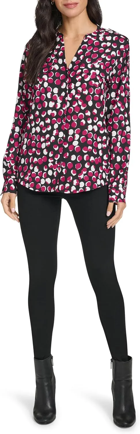 Calvin Klein Women's Long Sleeve Roll Tab Button Front Blouse