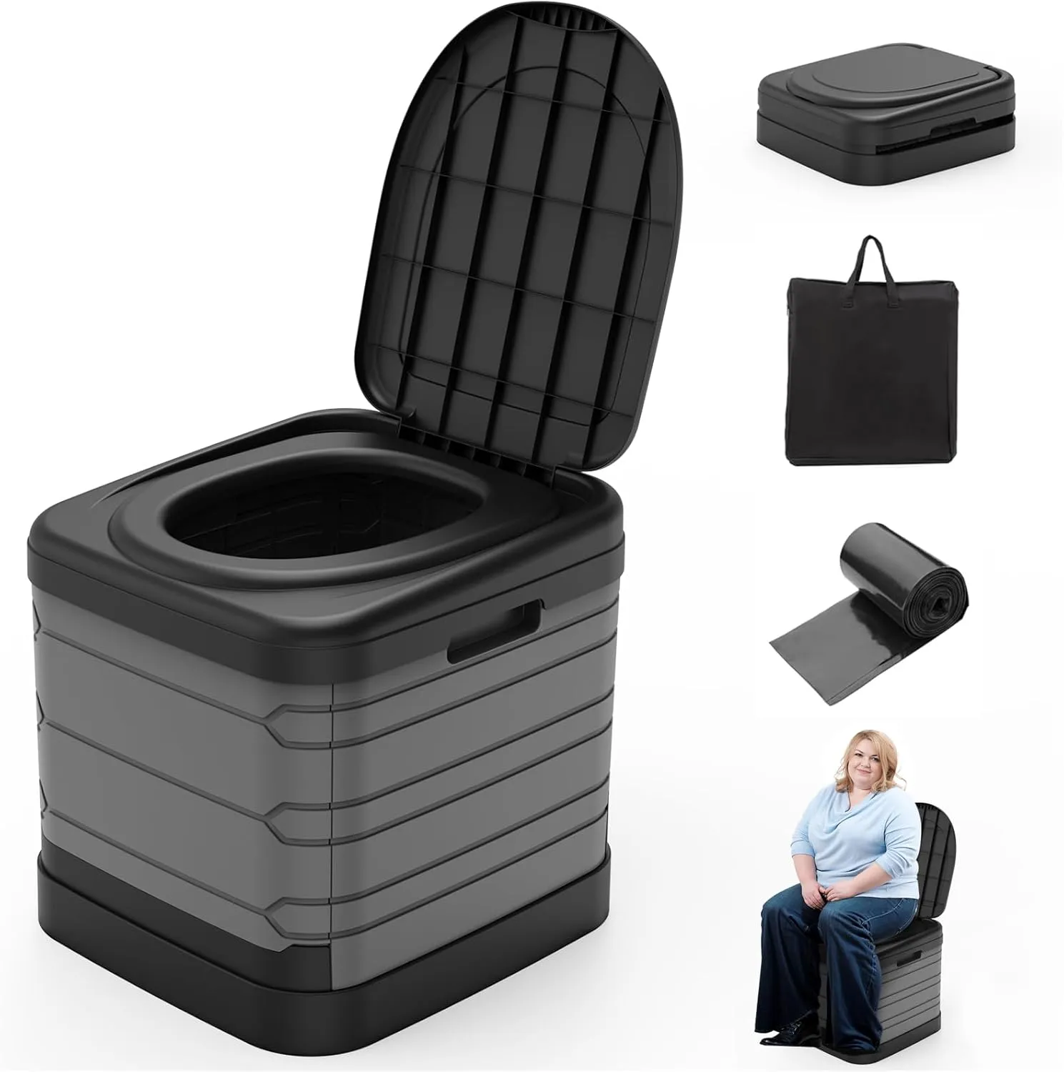 CAMPERFECT XXL Portable Toilet for Adults, Upgraded Camping Toilets Collapsible Toilet Extra Large 16.7-inch High Porta Potty for Camping Outdoor Activities and Travel, 18.1‘’*16.7''*16.7''