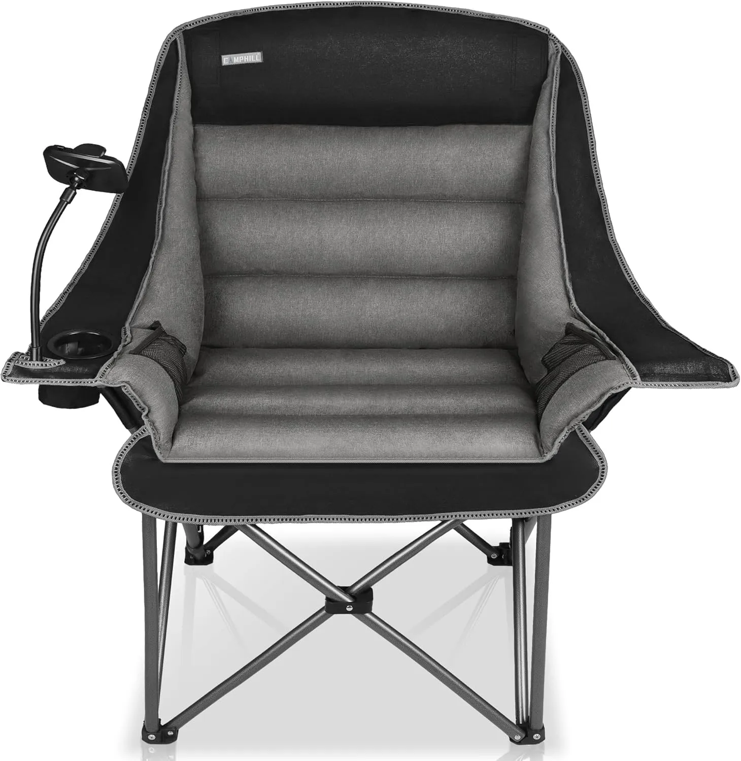Camping Chairs for Adults-Oversized Extra Large Lawn Chair,Folding Comfy Padded Chair w/Phone Holder,Side Pocket,Cup Holder for Outdoor,Wide&Thick,Heavy Duty 400Lbs,Black