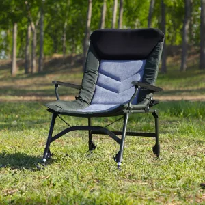 Camping Lounge Chair, Portable Folding Reclining Camping Chair with Adjustable backrest for Indoor and Outdoor Camping Beach Hiking Fishing (Black Grey)