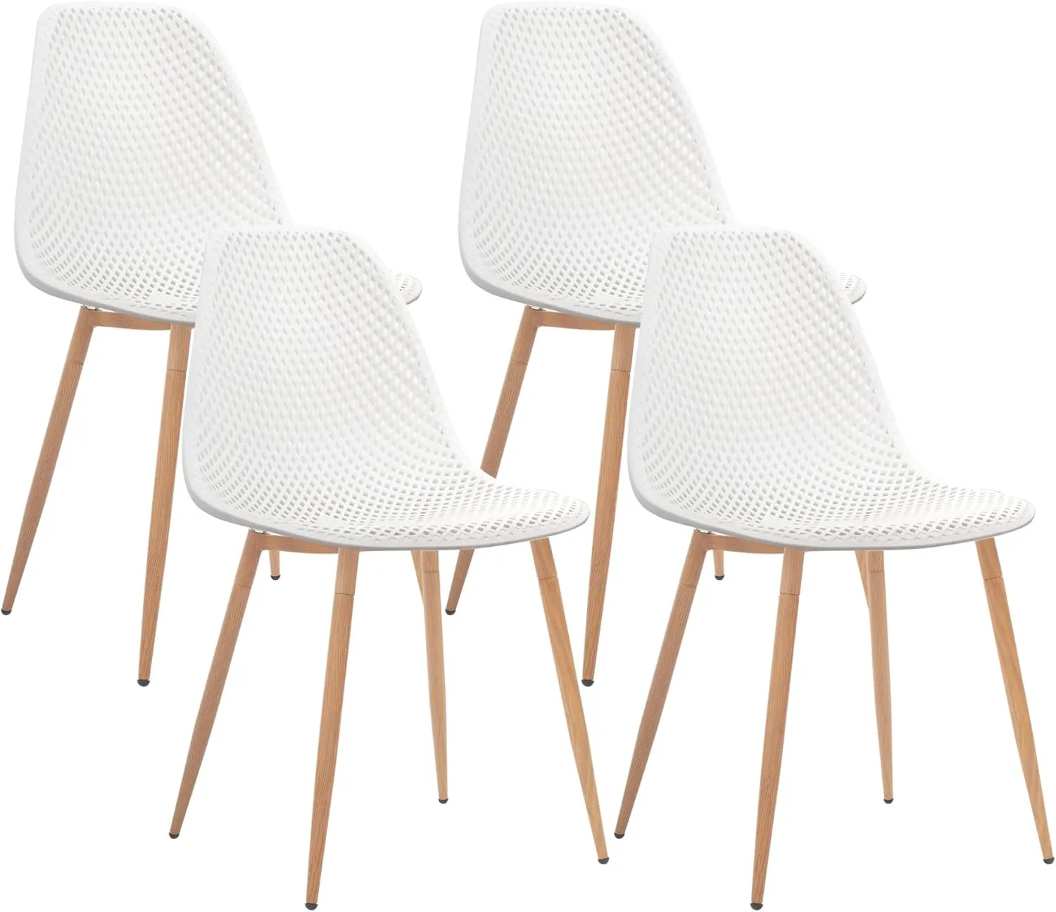 CangLong Dining Mid Century Modern Hollow Back Design Plastic Shell Armless Side Chair with Metal Legs, Set of 4, White (CL-191618)