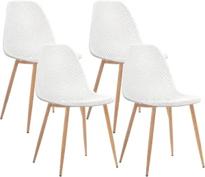 CangLong Dining Mid Century Modern Hollow Back Design Plastic Shell Armless Side Chair with Metal Legs, Set of 4, White (CL-191618)