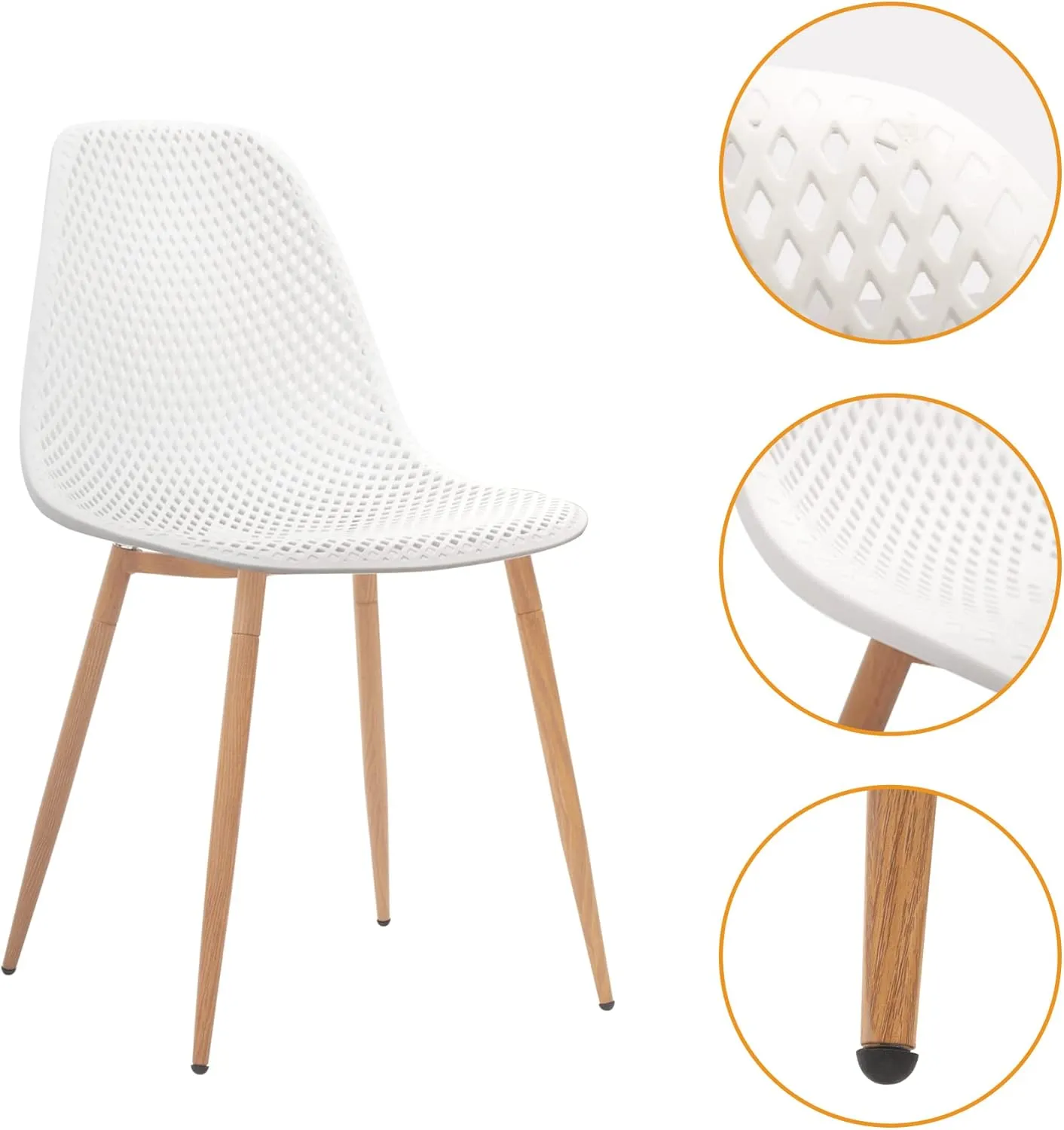 CangLong Dining Mid Century Modern Hollow Back Design Plastic Shell Armless Side Chair with Metal Legs, Set of 4, White (CL-191618)