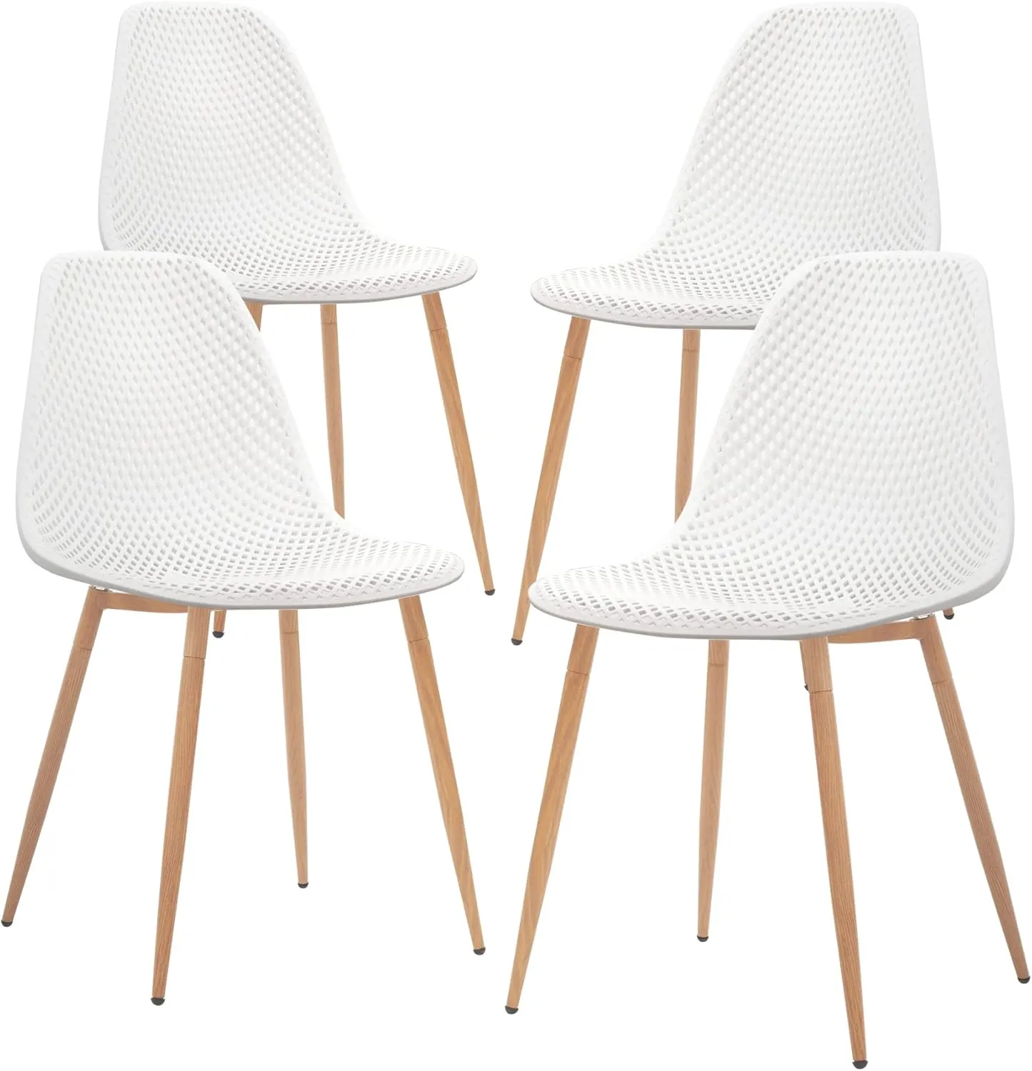 CangLong Dining Mid Century Modern Hollow Back Design Plastic Shell Armless Side Chair with Metal Legs, Set of 4, White (CL-191618)