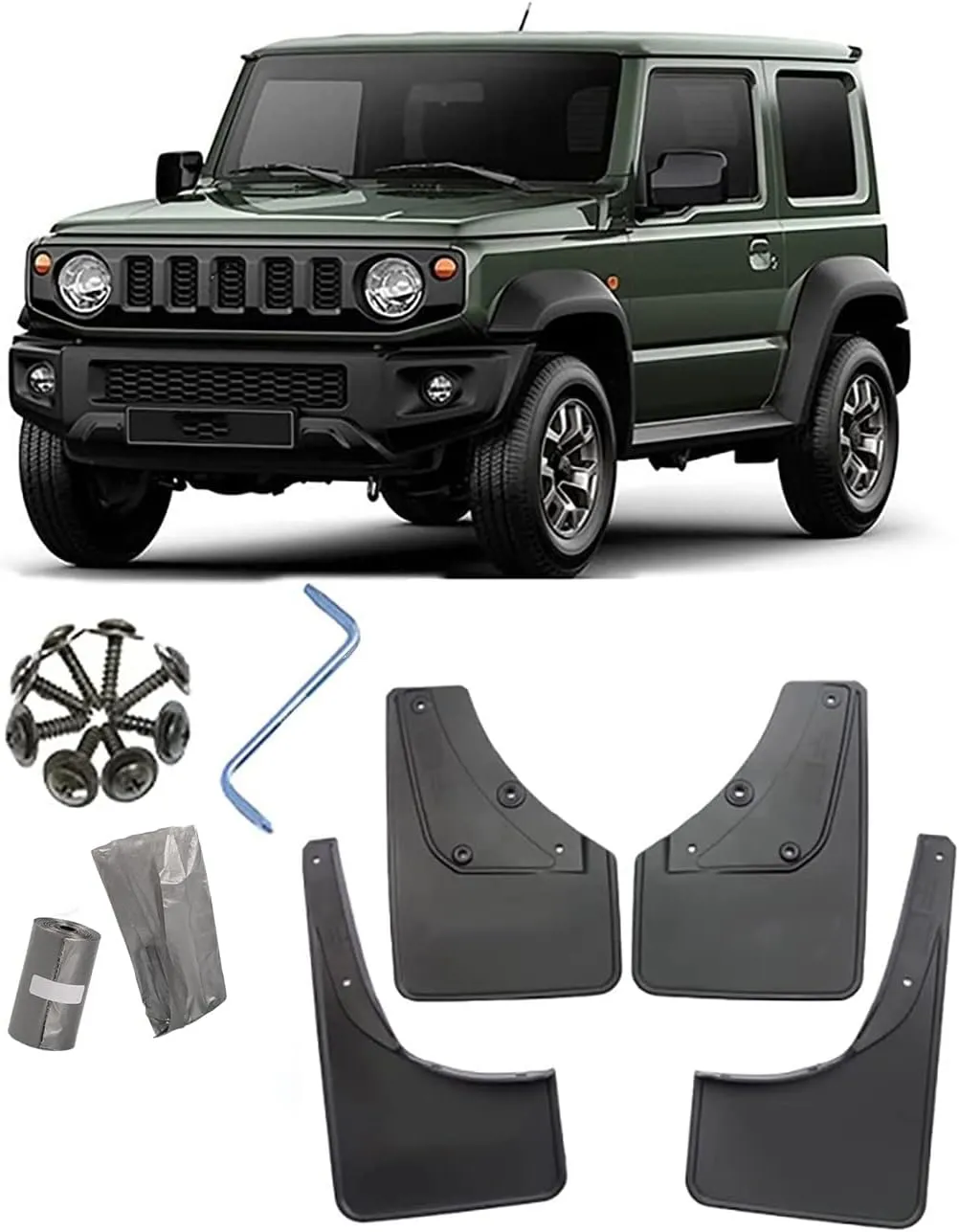 Car Mudguard Mud Flaps for Suzuki Jimny JB64 JB74 2019-2023 Molded Custom Front and Rear Mudflaps Splash Guards Fender Flares Kit 4-PC,Send 1 roll Car Garbage Bag,Black