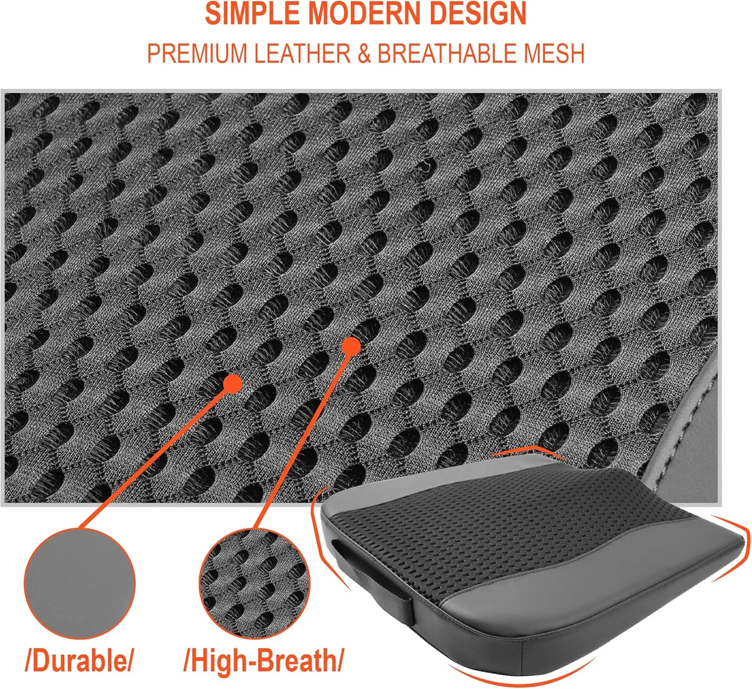 Car Seat Cushion, Comfort Memory Foam Car Cushions for Driving - Sciatica & Lower Back Pain Relief, Driver Seat Pillow for Auto, Office Chair, Wheelchair - 4D Mesh Black