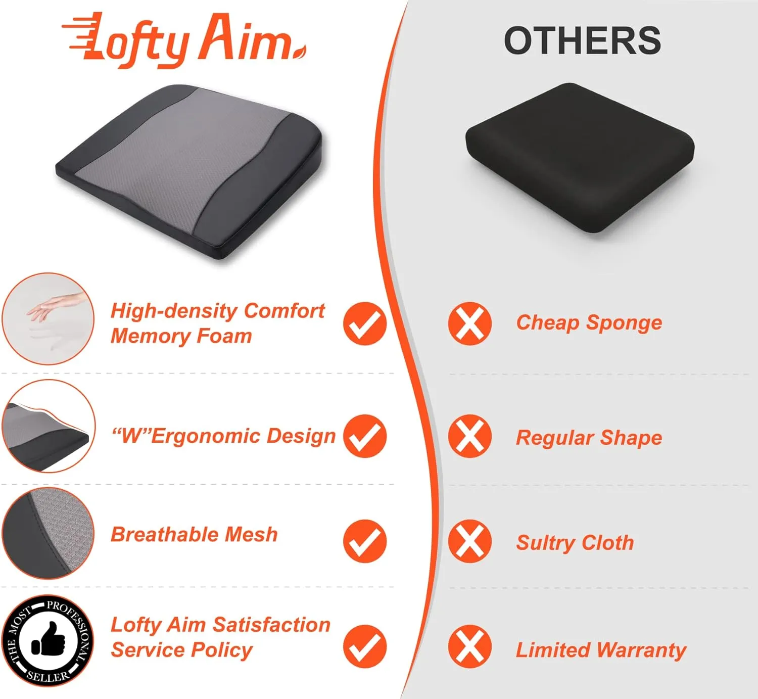 Car Seat Cushion, Comfort Memory Foam Car Cushions for Driving - Sciatica & Lower Back Pain Relief, Driver Seat Pillow for Auto, Office Chair, Wheelchair - Black&Gray