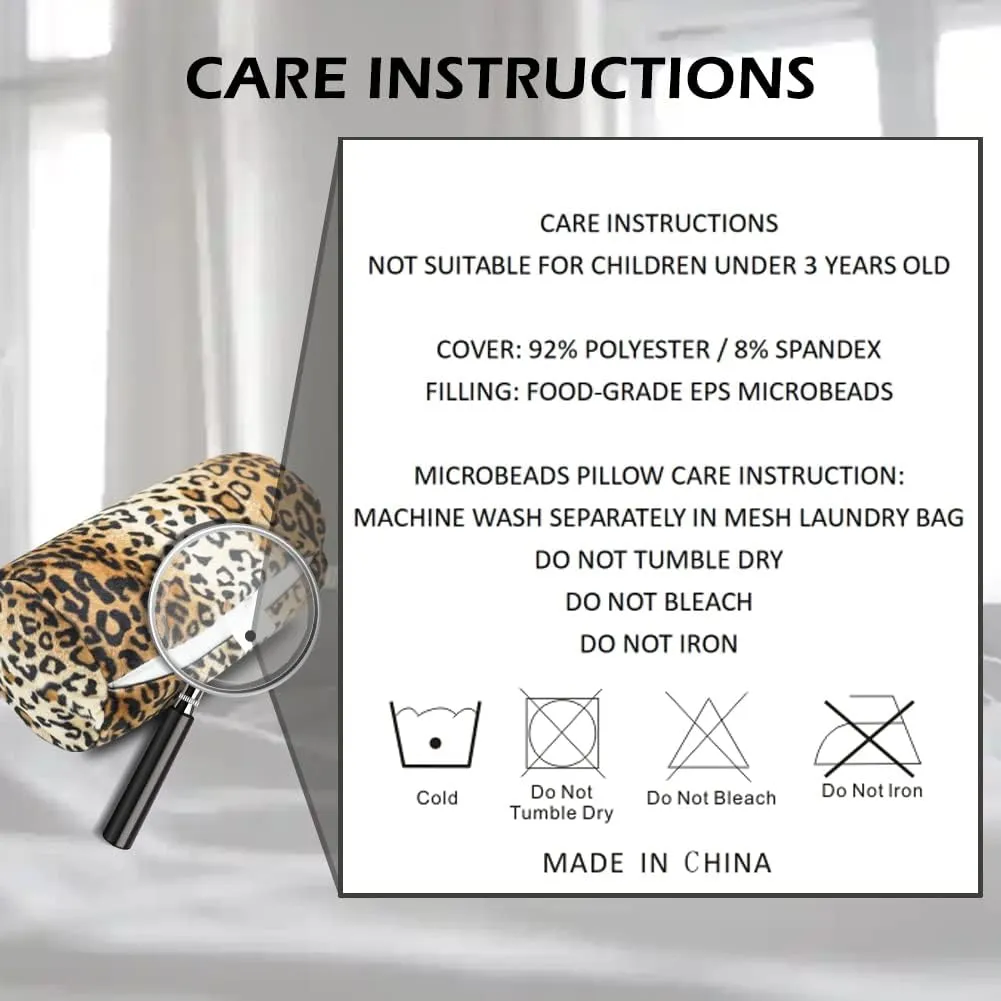 CARRIE HOME Leopard Microbead Neck Pillows Squishy Cylinder Bean Bag Pillow - 12x7 Inch Tiny Arm & Back Roll Pillow for Surgery, Travel, Airplane, Car - Support for Neck, Back, Arms, Legs and Knees