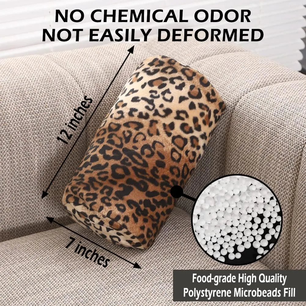 CARRIE HOME Leopard Microbead Neck Pillows Squishy Cylinder Bean Bag Pillow - 12x7 Inch Tiny Arm & Back Roll Pillow for Surgery, Travel, Airplane, Car - Support for Neck, Back, Arms, Legs and Knees