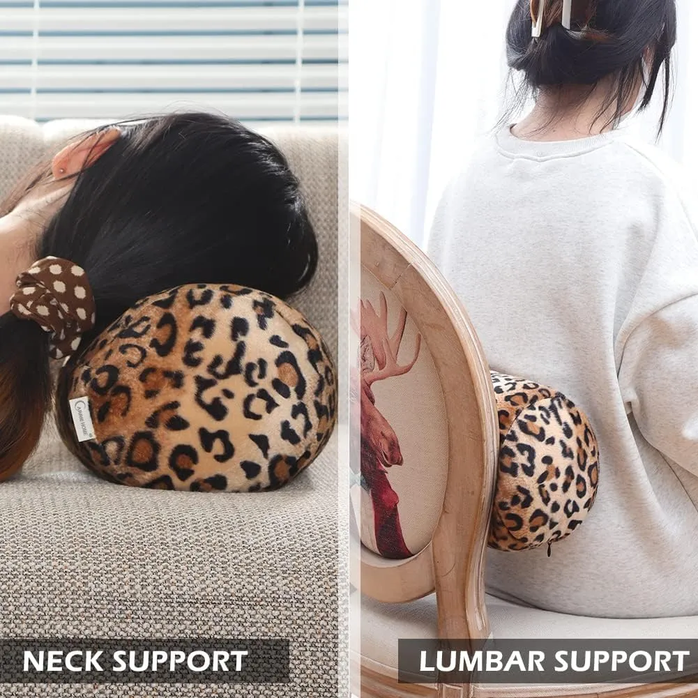 CARRIE HOME Leopard Microbead Neck Pillows Squishy Cylinder Bean Bag Pillow - 12x7 Inch Tiny Arm & Back Roll Pillow for Surgery, Travel, Airplane, Car - Support for Neck, Back, Arms, Legs and Knees