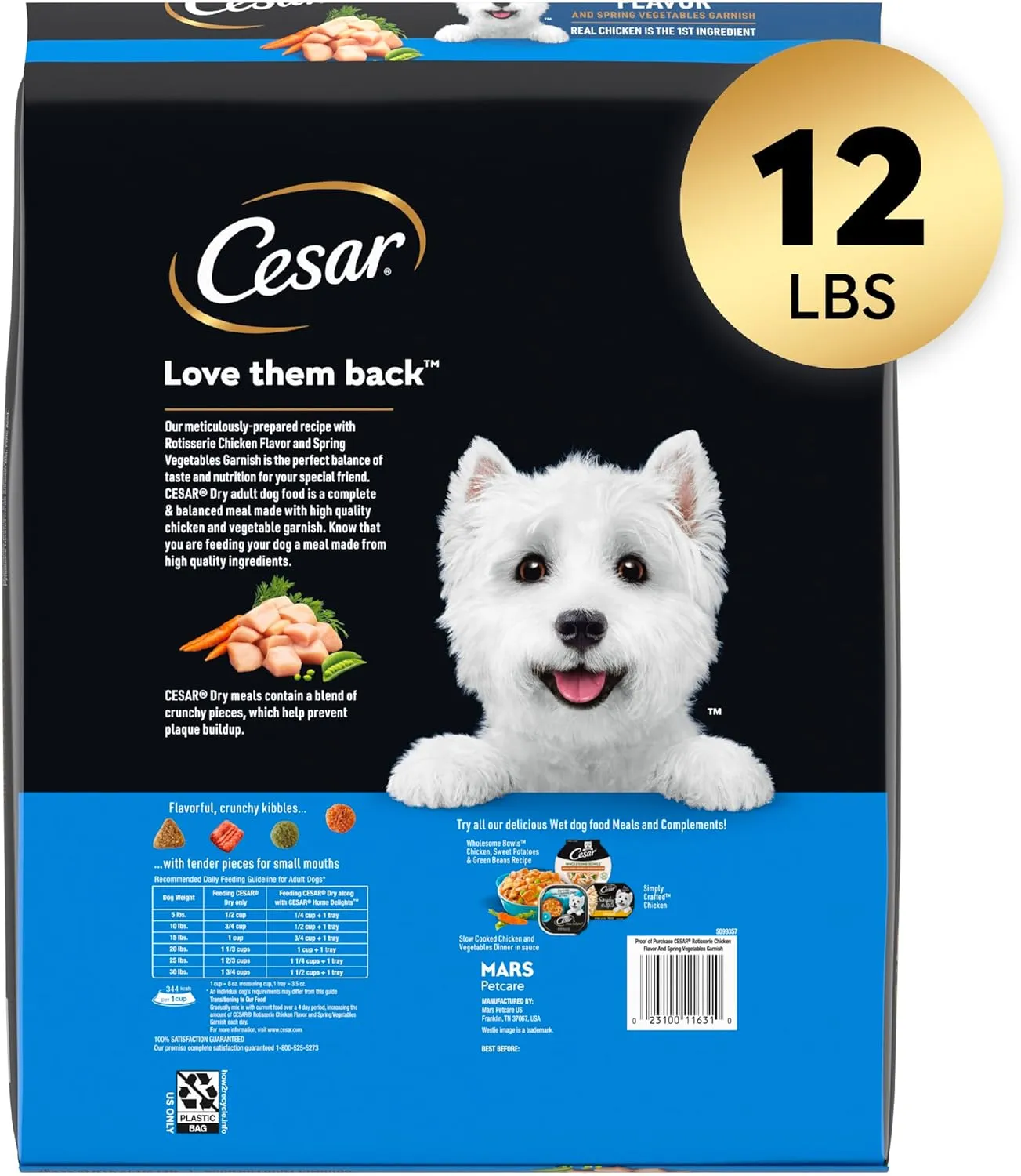 Cesar Small Breed Dry Dog Food Rotisserie Chicken Flavor and Spring Vegetables Garnish, 12 lb. Bag