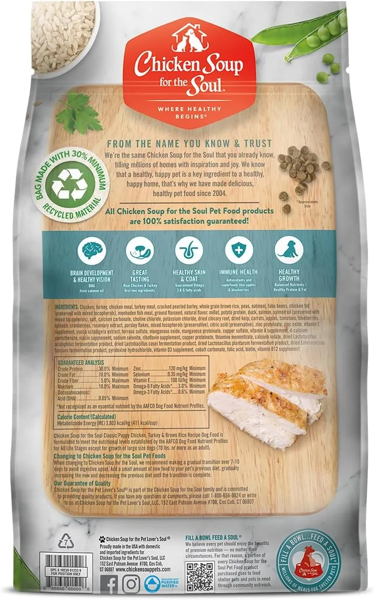 Chicken Soup For The Soul Classic Dry Puppy Food, Chicken, Turkey & Brown Rice Recipe, 4.5 Pound Bag | Soy Free, Corn Free, Wheat Free, Dry Dog Food Made with Real Ingredients