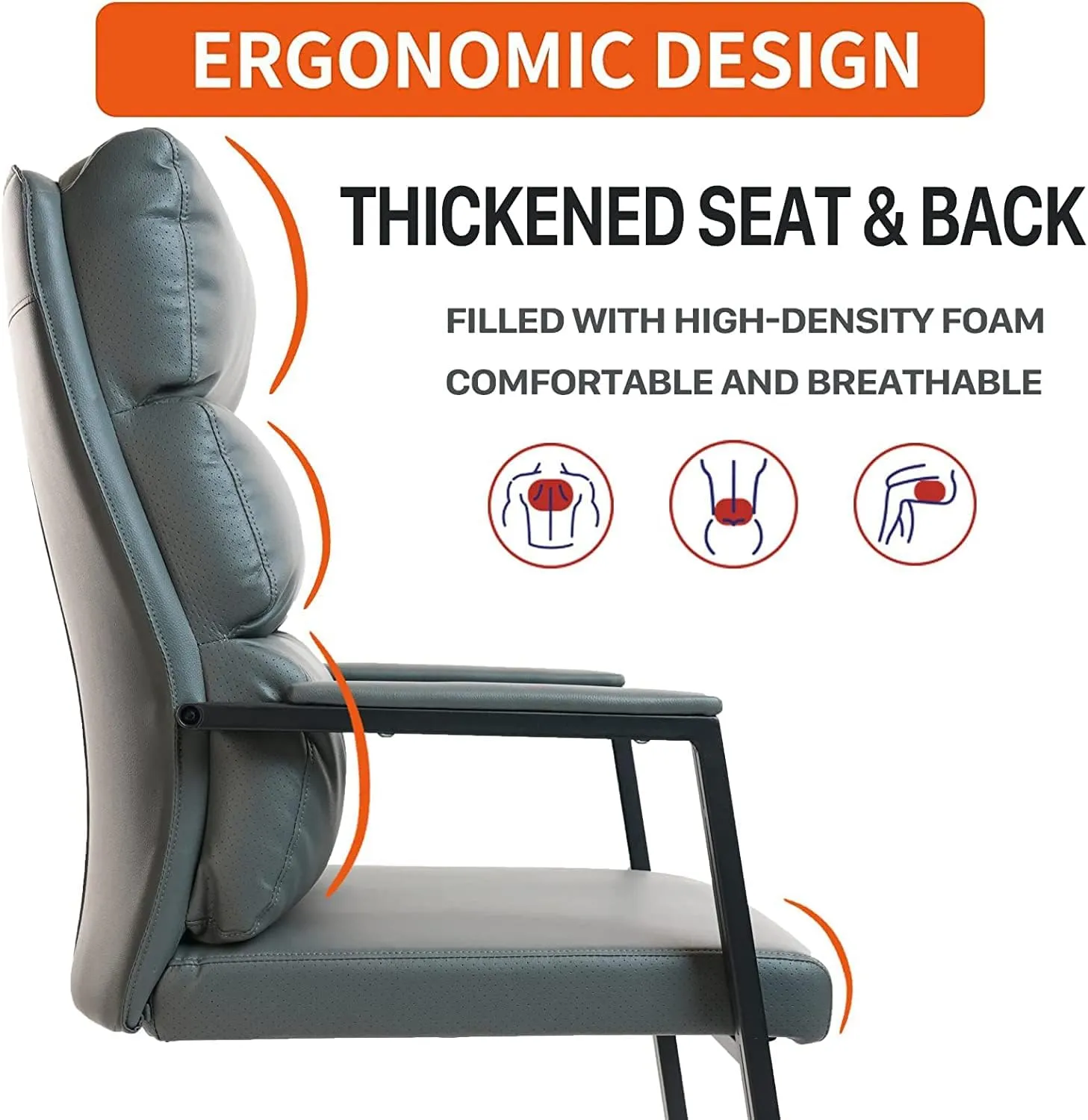 CLATINA 500lbs Big and Tall Office Chair Upholstered Leather Comfortable Reception Chairs with Sled Base and Bonded Padded Arm Rest for Conference Waiting Room Home Gray
