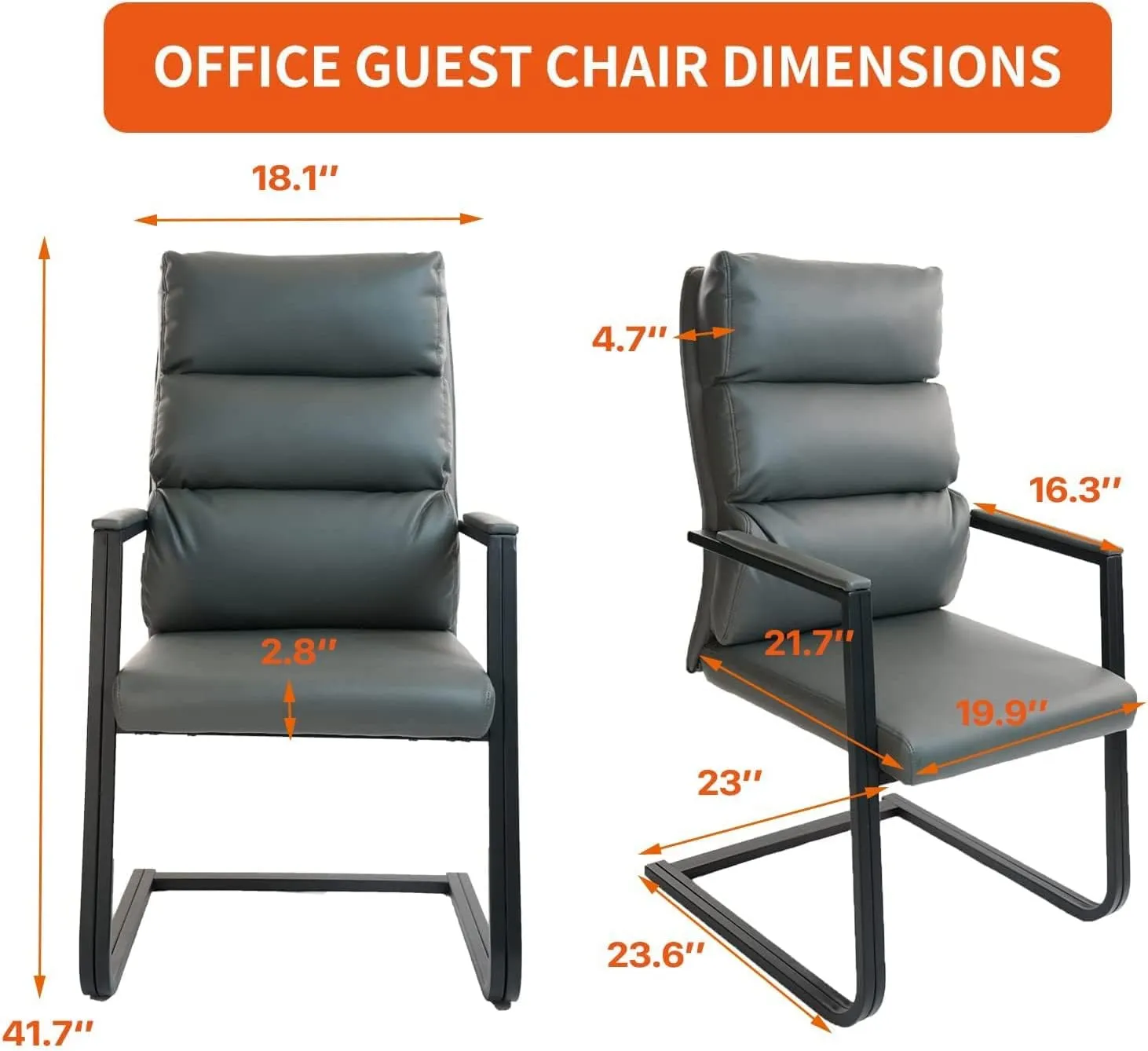 CLATINA 500lbs Big and Tall Office Chair Upholstered Leather Comfortable Reception Chairs with Sled Base and Bonded Padded Arm Rest for Conference Waiting Room Home Gray