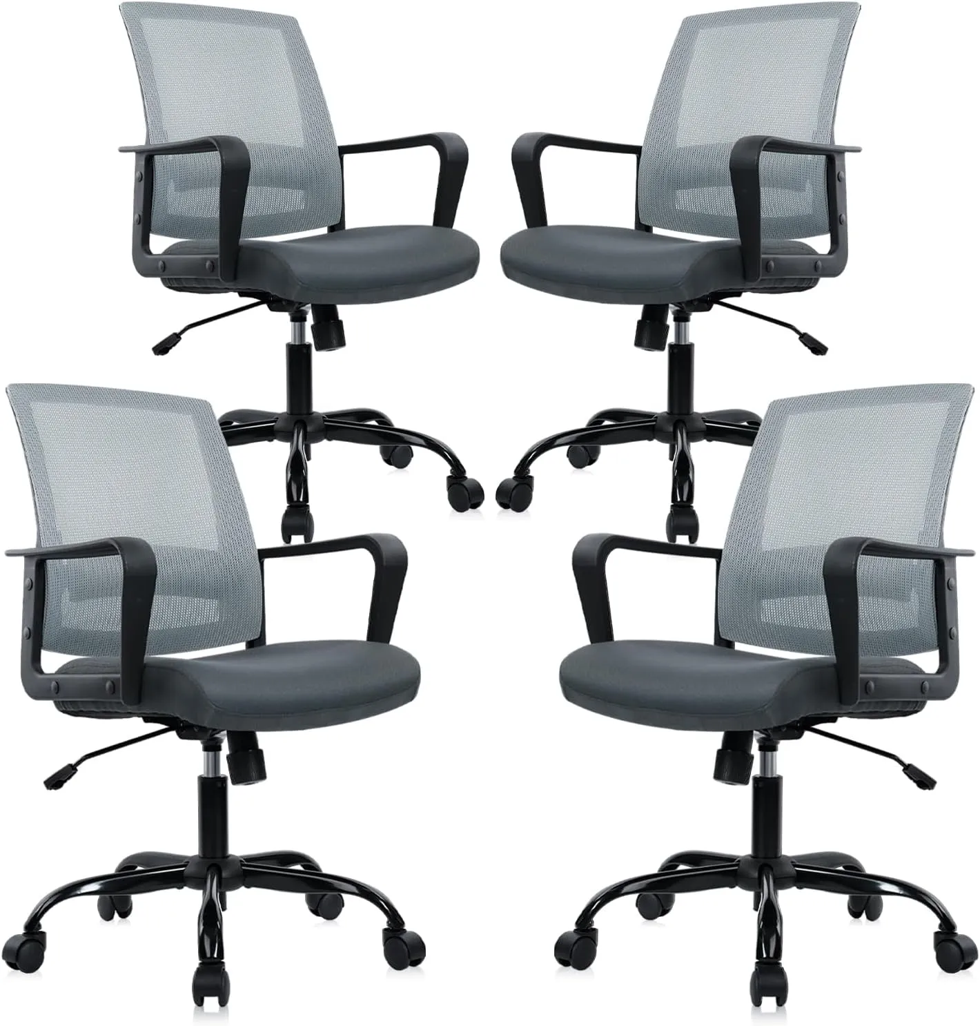 CLATINA Ergonomic Office Desk Chair - Mesh Office Chair with Adjustable Lumbar Support, Rolling Comfortable Computer Task Chairs with Arms for Home Conference-Gray, 4 Pack