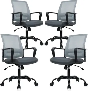 CLATINA Ergonomic Office Desk Chair - Mesh Office Chair with Adjustable Lumbar Support, Rolling Comfortable Computer Task Chairs with Arms for Home Conference-Gray, 4 Pack
