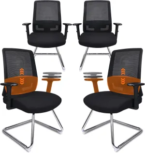 CLATINA Mesh Back Office Desk Chair with Adjustable Arms and Lumbar Support, Reception Guest Chairs with Sled Base, No Wheels Chair for Office, Conference Waiting Study Room, Black, Set of 4