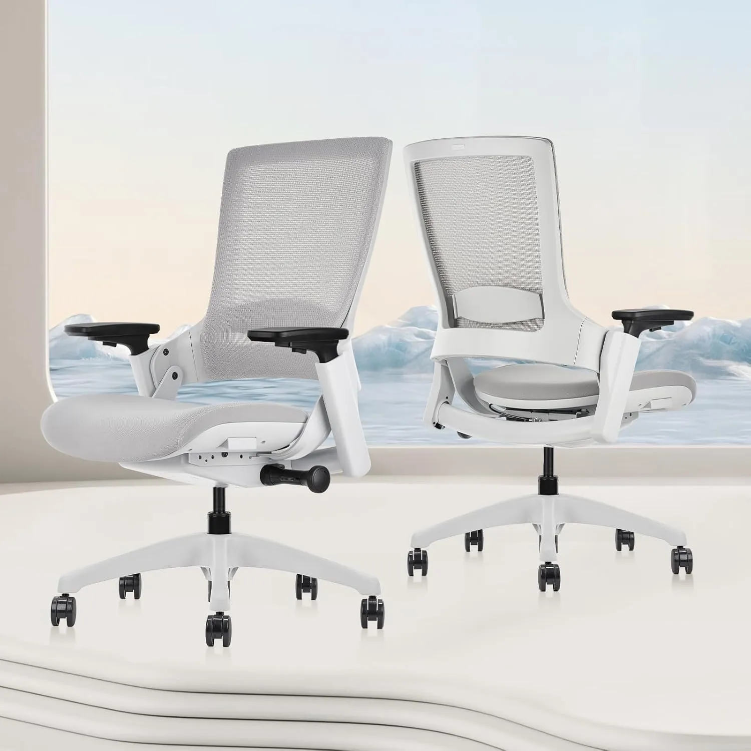 CLATINA Office Chair Swivel Executive Chair, Adjustable Ergonomic Computer Chair with 3D Armrest and Lumbar Support, Mesh Backrest Task Chair for Home Office Conference Room Grey