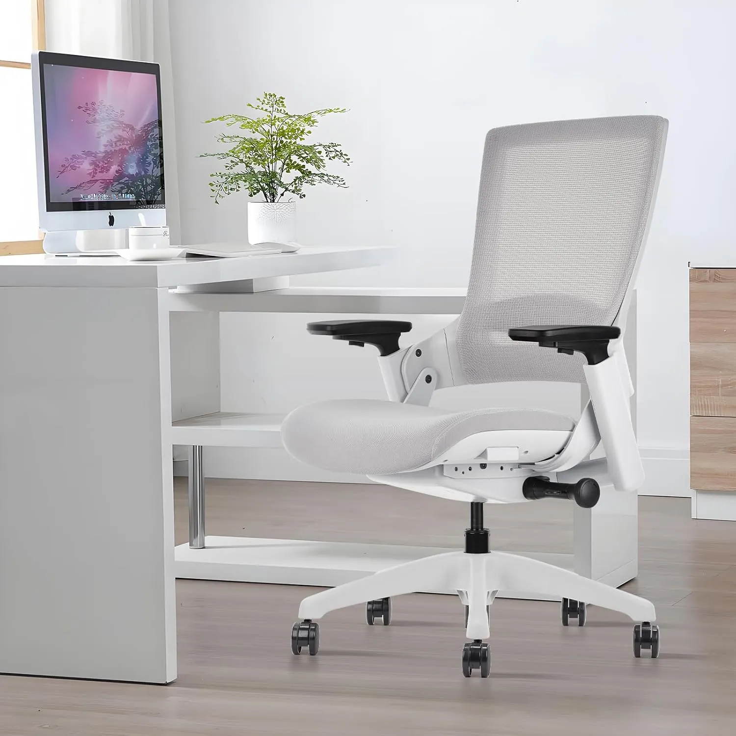 CLATINA Office Chair Swivel Executive Chair, Adjustable Ergonomic Computer Chair with 3D Armrest and Lumbar Support, Mesh Backrest Task Chair for Home Office Conference Room Grey
