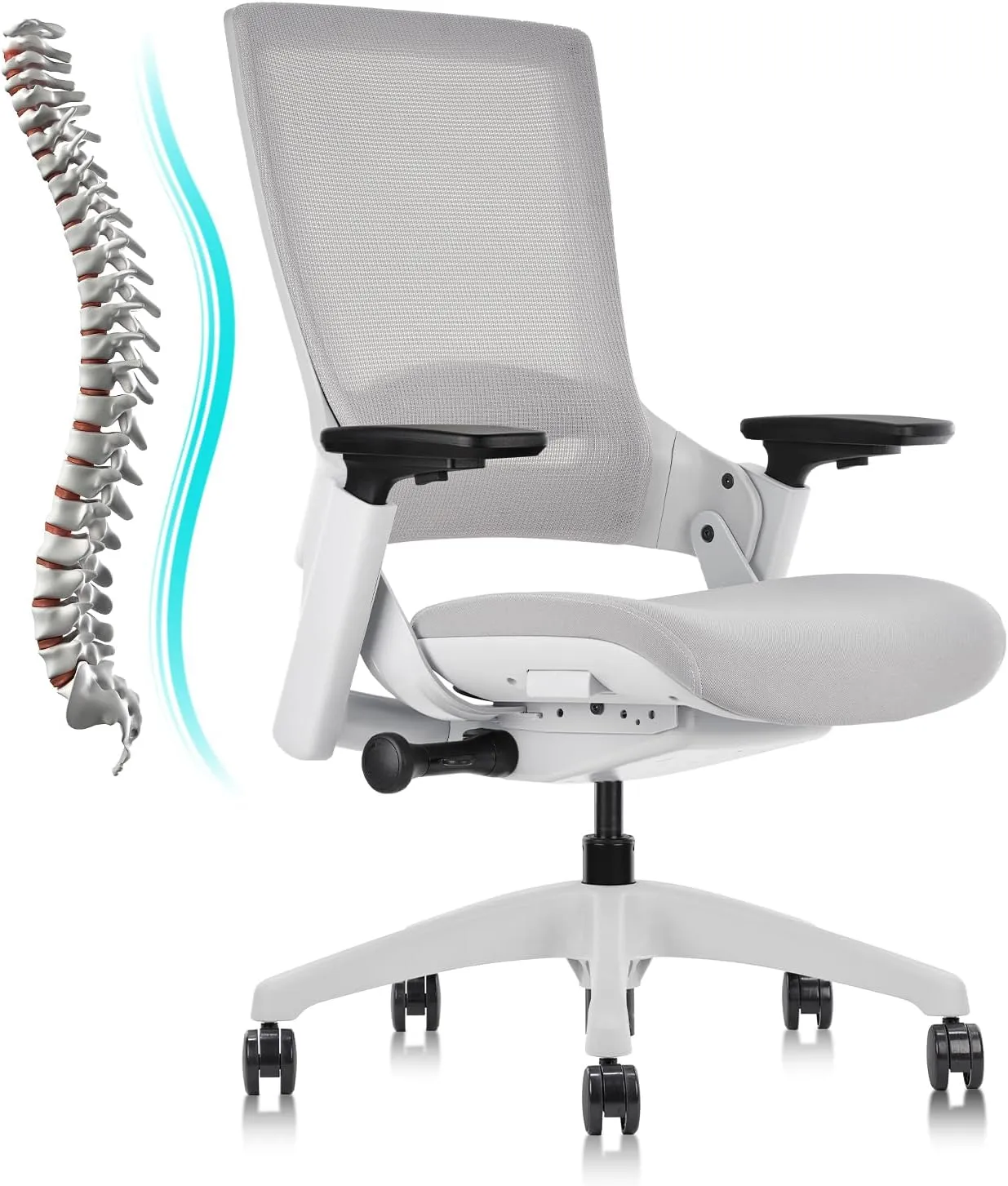 CLATINA Office Chair Swivel Executive Chair, Adjustable Ergonomic Computer Chair with 3D Armrest and Lumbar Support, Mesh Backrest Task Chair for Home Office Conference Room Grey