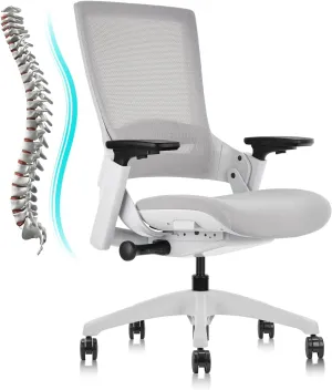 CLATINA Office Chair Swivel Executive Chair, Adjustable Ergonomic Computer Chair with 3D Armrest and Lumbar Support, Mesh Backrest Task Chair for Home Office Conference Room Grey
