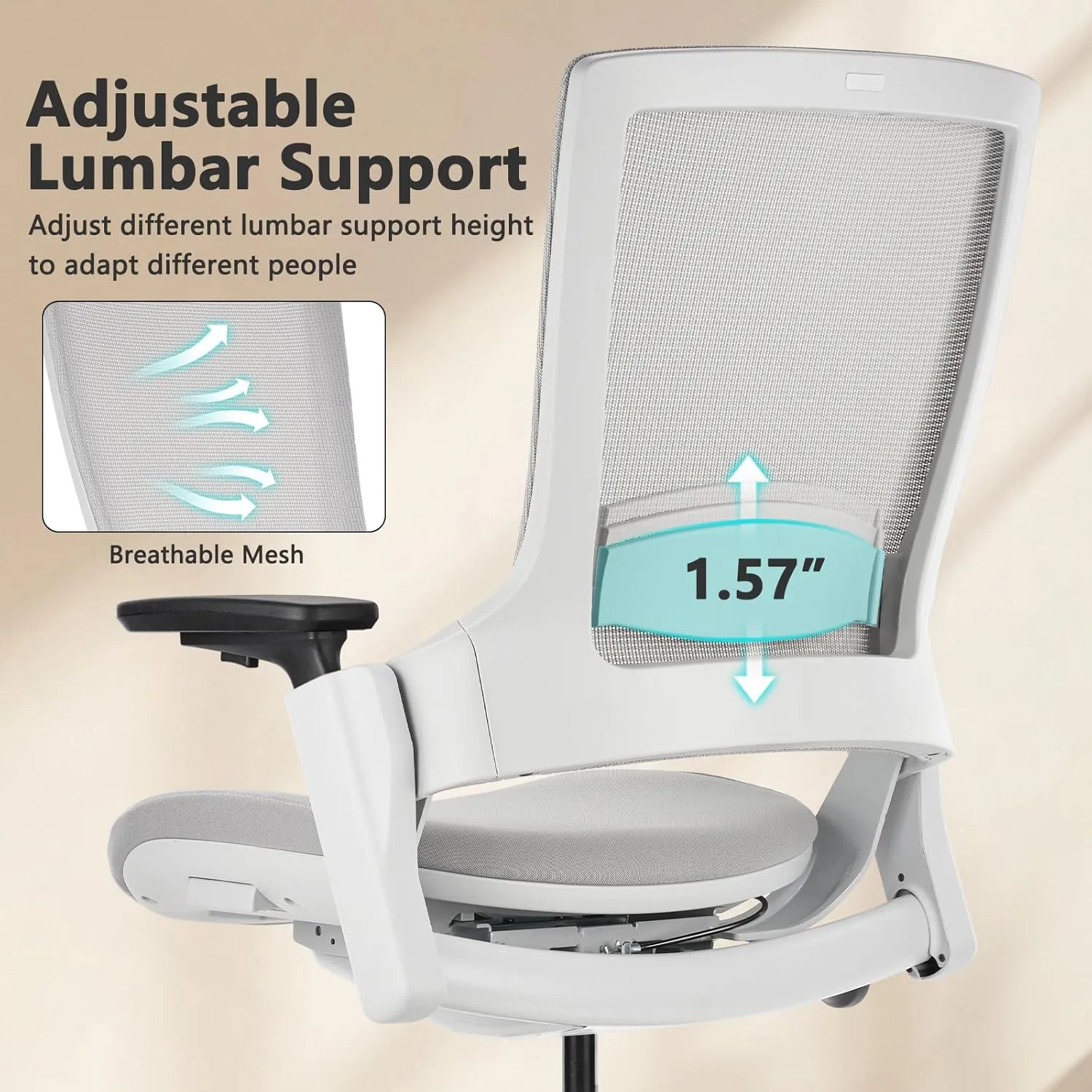 CLATINA Office Chair Swivel Executive Chair, Adjustable Ergonomic Computer Chair with 3D Armrest and Lumbar Support, Mesh Backrest Task Chair for Home Office Conference Room Grey