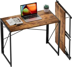 Coavas Folding Desk 31.5 inch Foldable Small Portable Computer Desks, Spaces Saving Writing Sturdy Table for Bedroom, Home Office, Dorm, Apartment, Pre Assembled, Slippy Vintage Brown