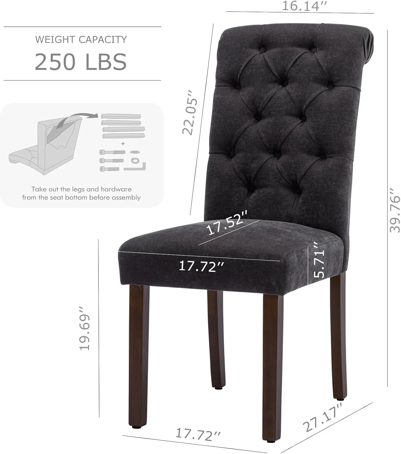 COLAMY Button Tufted Dining Chairs Set of 2, Parsons Upholstered Fabric Dining Room Chairs Kitchen Chairs with Wood Legs and Padded Seat, Black