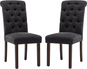 COLAMY Button Tufted Dining Chairs Set of 2, Parsons Upholstered Fabric Dining Room Chairs Kitchen Chairs with Wood Legs and Padded Seat, Black