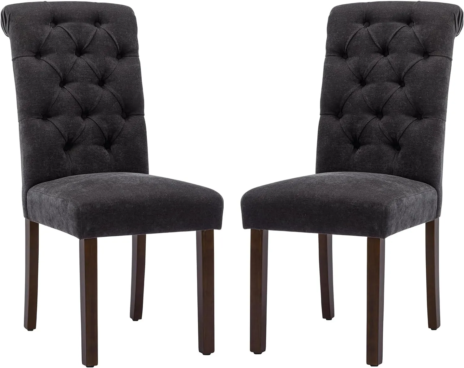 COLAMY Button Tufted Dining Chairs Set of 2, Parsons Upholstered Fabric Dining Room Chairs Kitchen Chairs with Wood Legs and Padded Seat, Black