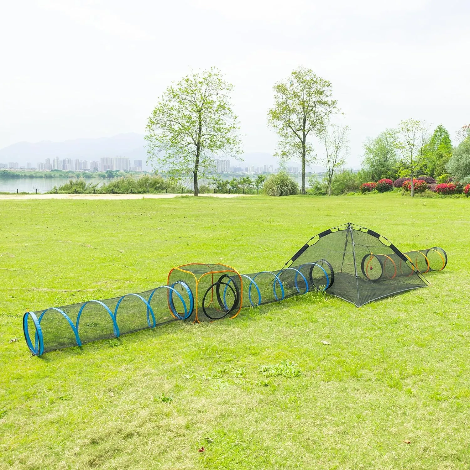 Collapsible Cat Play Tunnel and House - 2 Tunnels   Cube for Indoor and Outdoor, Easy to Connect with Cat Tent