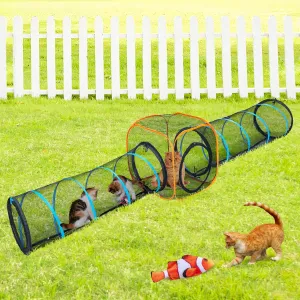 Collapsible Cat Play Tunnel and House - 2 Tunnels   Cube for Indoor and Outdoor, Easy to Connect with Cat Tent