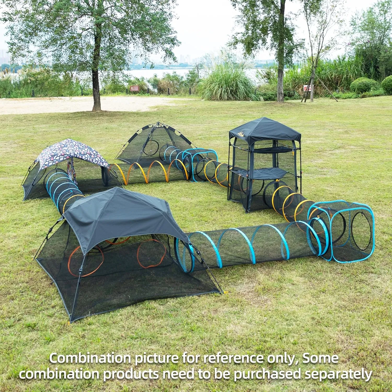 Collapsible Cat Play Tunnel and House - 2 Tunnels   Cube for Indoor and Outdoor, Easy to Connect with Cat Tent