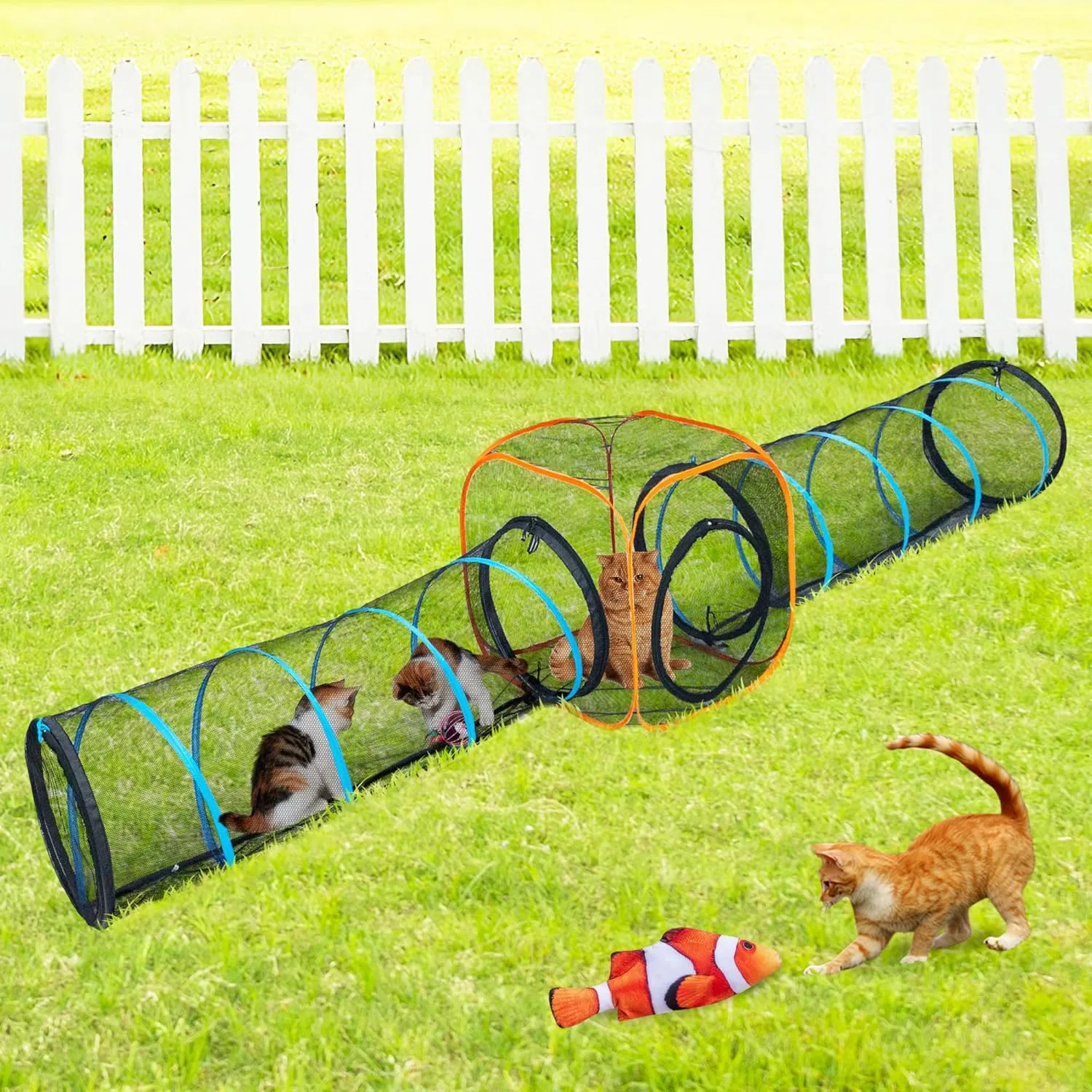 Collapsible Cat Play Tunnel and House - 2 Tunnels   Cube for Indoor and Outdoor, Easy to Connect with Cat Tent